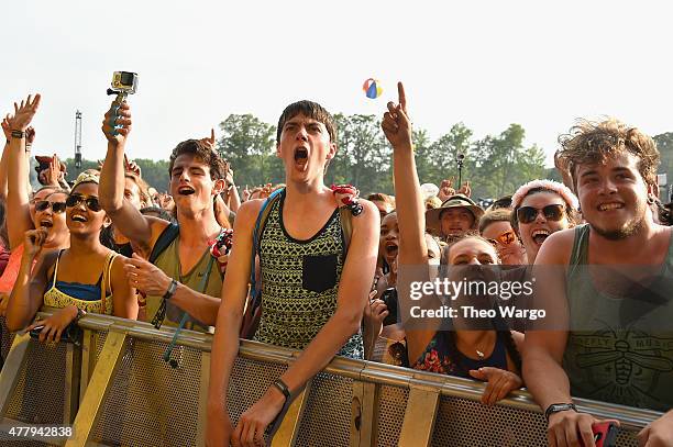 Guests enjoy the Matt and Kim performance during day 3 of the Firefly Music Festival on June 20, 2015 in Dover, Delaware.