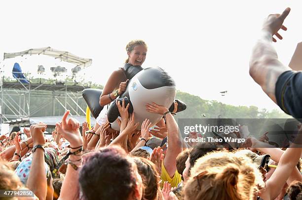 Guests enjoy the Matt and Kim performance during day 3 of the Firefly Music Festival on June 20, 2015 in Dover, Delaware.