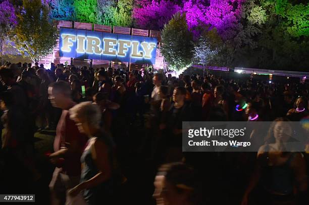 Guests evacuate the festival grounds on day 3 of the Firefly Music Festival on June 20, 2015 in Dover, Delaware.