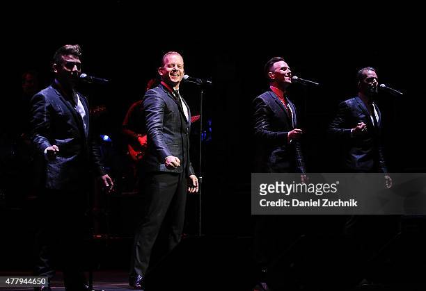Michael Longoria, Christian Hoff, Daniel Reichard and J. Robert Spencer perform as The Midtown Men during The Midtown Men Homecoming Concert at...