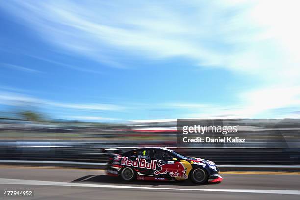 Jamie Whincup drives the Red Bull Racing Australia Holden VF Commodore during practice and qualifying for race 15 for the V8 Supercars Triple Crown...
