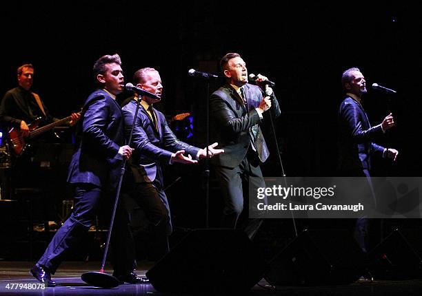 Michael Longoria, Christian Hoff, Daniel Reichard and J. Robert Spencer of The Midtown Men perform at The Midtown Men Homecoming Concert at the...