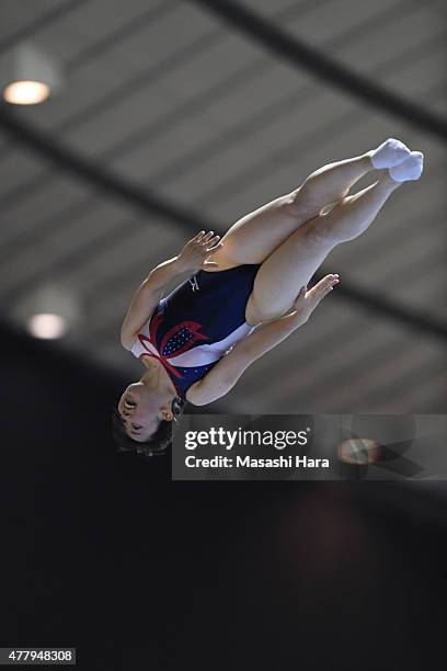 Chisato Doihata in action on day two of the Trampoline Japan National Team Trial for The Trampoline World Championships 2015 at Yoyogi National...