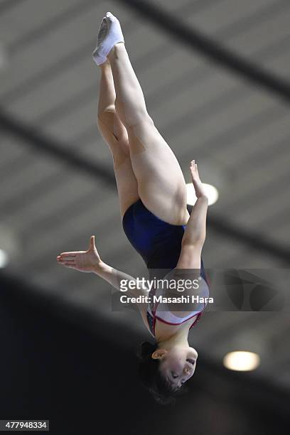 Chisato Doihata in action on day two of the Trampoline Japan National Team Trial for The Trampoline World Championships 2015 at Yoyogi National...