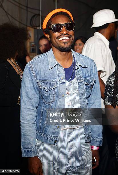 Andre 3000 backstage at the Hot 107.9 Birthday Bash Block Show at Philips Arena on June 20, 2015 in Atlanta, Georgia.