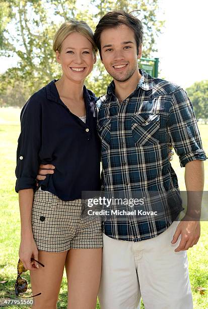 Actors Nathan Kress and London Elise Moore attend the Los Angeles Police Memorial Foundation Celebrity Golf Tournament at Brookside Golf Club on June...