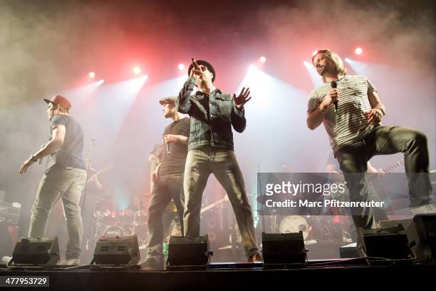 German pop and soul band Soehne Mannheims performs during their 'Wer fuehlen will, muss hoeren Tour', at the E-Werk on March 11, 2014 in Cologne,...
