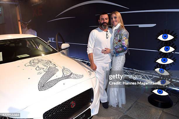 Artist Mauro Bergonzoli and his girlfriend Franziska Countess Fugger von Babenhausen attend the Jaguar White Night at Wandelhalle Bad Wiessee on June...