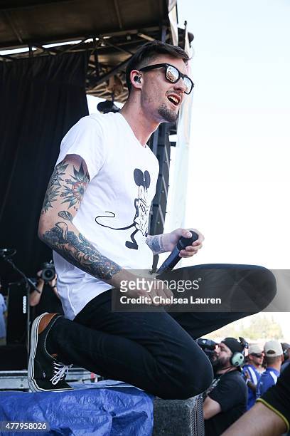 Vocalist Kyle Pavone of We Came as Romans performs during the Vans Warped Tour at Fairplex on June 19, 2015 in Pomona, California.