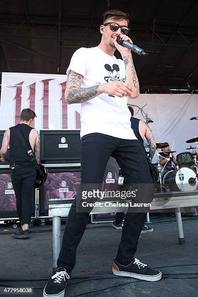 Vocalist Kyle Pavone of We Came as Romans performs during the Vans Warped Tour at Fairplex on June 19, 2015 in Pomona, California.