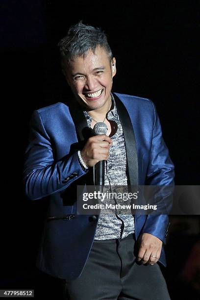 Singer Arnel Pineda of Journey performs onstage during Hollywood Bowl Opening Night 2015 at the Hollywood Bowl on June 20, 2015 in Hollywood,...