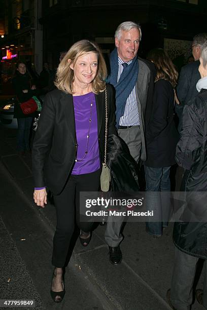 Michel Barnier and his wife Isabelle leave the Carla Bruni concert at Olympia Hall on March 11, 2014 in Paris, France.