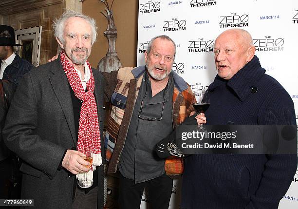 Jonathan Pryce, Terry Gillian and Steven Berkoff attends a private screening of "The Zero Theorem" at the Charlotte Street Hotel on March 11, 2014 in...