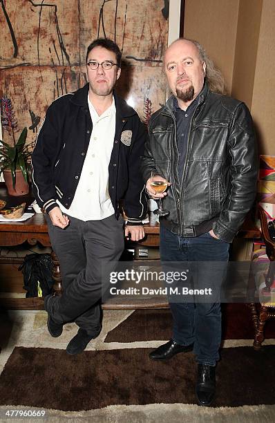 Mark Lamarr and Bill Bailey attend a private screening of "The Zero Theorem" at the Charlotte Street Hotel on March 11, 2014 in London, England.