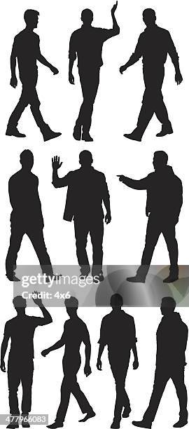 verschiedene silhouetten der männer gehen und winken hände - winken stock-grafiken, -clipart, -cartoons und -symbole