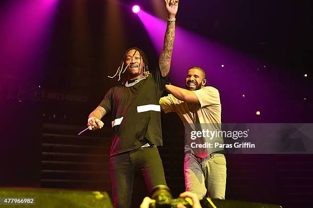 Future and Drake perform onstage at Hot 107.9 Birthday Bash Block Show at Phillips Arena on June 20, 2015 in Atlanta, Georgia.