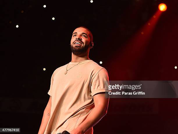 Drake performs onstage at Hot 107.9 Birthday Bash Block Show at Phillips Arena on June 20, 2015 in Atlanta, Georgia.