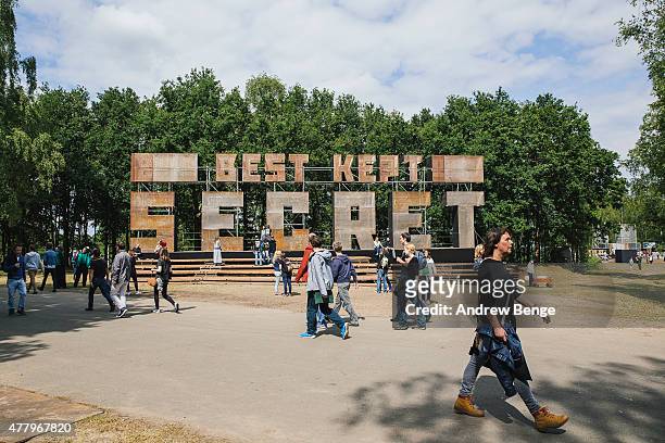 General view of festival goers at the entrance for Best Kept Secret Festival at Beekse Bergen on June 20, 2015 in Hilvarenbeek, Netherlands.