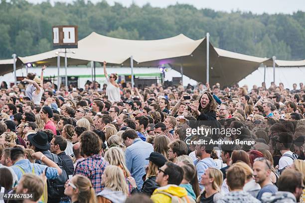 General view of festival goers at Best Kept Secret Festival at Beekse Bergen on June 20, 2015 in Hilvarenbeek, Netherlands.