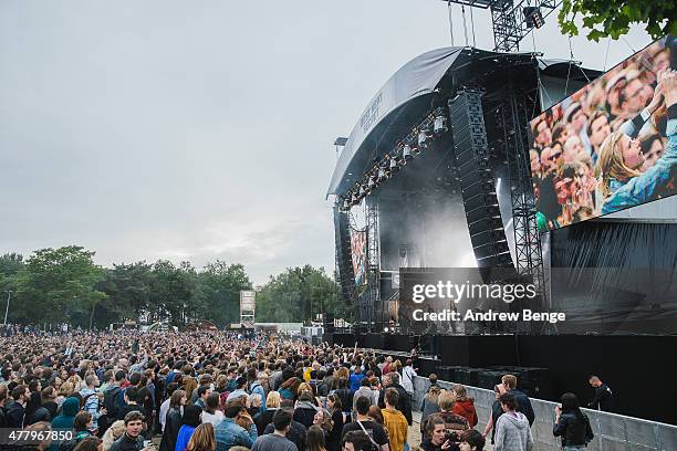 General view of festival goers at the main stage for Best Kept Secret Festival at Beekse Bergen on June 20, 2015 in Hilvarenbeek, Netherlands.