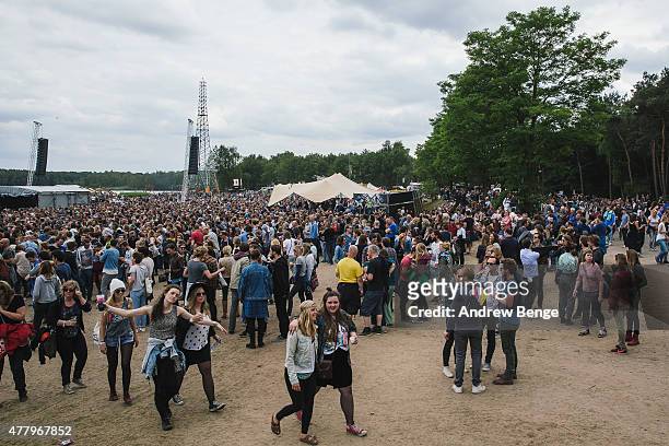 General view of festival goers at Best Kept Secret Festival at Beekse Bergen on June 20, 2015 in Hilvarenbeek, Netherlands.