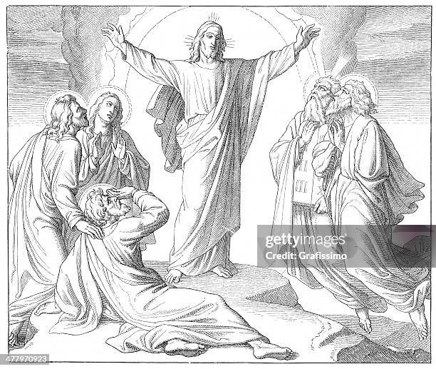 jesus christus der transfiguration - moses religiöse figur stock-grafiken, -clipart, -cartoons und -symbole