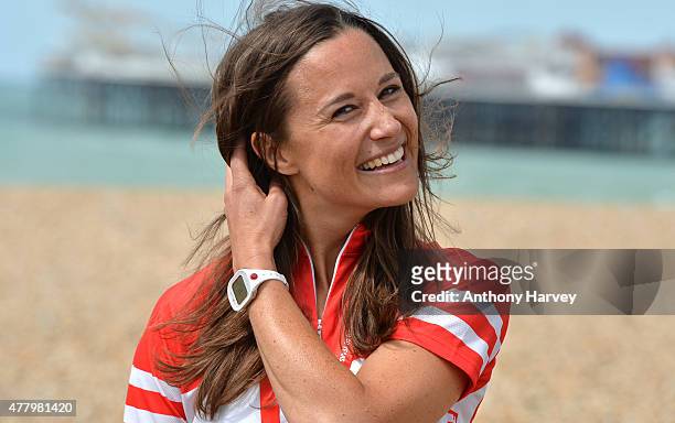 Pippa Middleton Finishes the London To Brighton Bike Ride For British Heart Foundation on June 21, 2015 in Brighton, England.