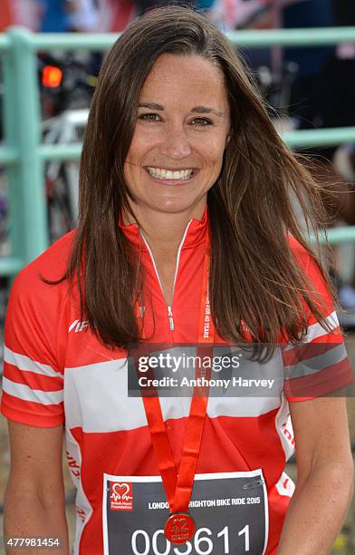 Pippa Middleton Finishes the London To Brighton Bike Ride For British Heart Foundation on June 21, 2015 in Brighton, England.