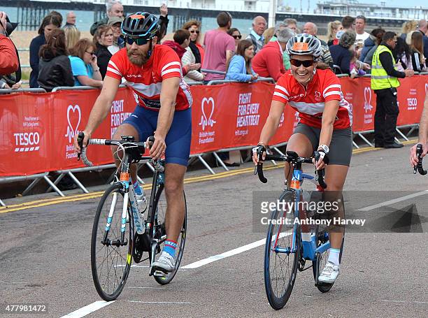 Pippa Middleton and James Middleton Finish the London To Brighton Bike Ride For British Heart Foundation on June 21, 2015 in Brighton, England.