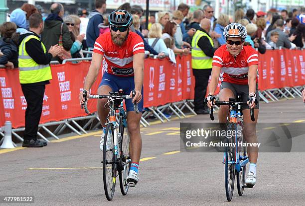 Pippa Middleton and James Middleton Finish the London To Brighton Bike Ride For British Heart Foundation on June 21, 2015 in Brighton, England.