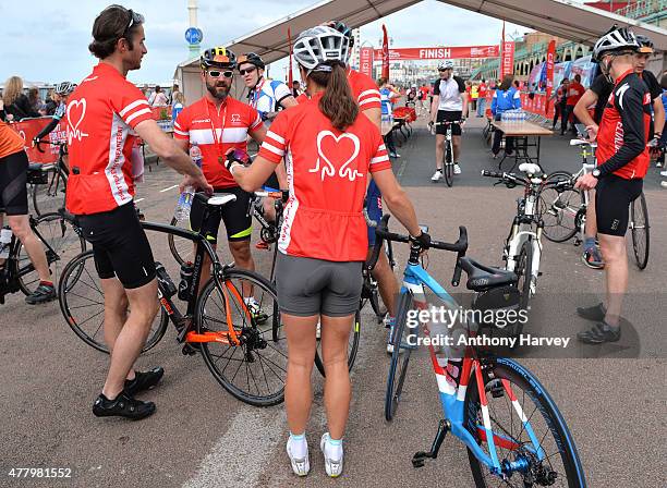 Pippa Middleton and James Middleton Finish the London To Brighton Bike Ride For British Heart Foundation on June 21, 2015 in Brighton, England.