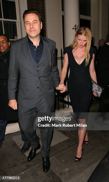 David Walliams and Laura Stone at the Arts club on March 11, 2014 in London, England.