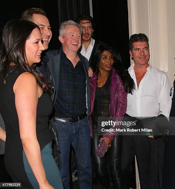 Lauren Silverman, David Walliams, Laura Stone, Louis Walsh, Sinitta and Simon Cowell at the Arts club on March 11, 2014 in London, England.