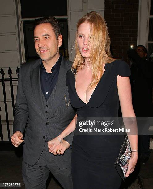 David Walliams and Laura Stone at the Arts club on March 11, 2014 in London, England.