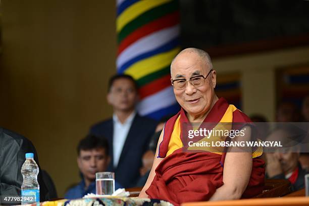 The Dalai Lama attends an event to celebrate his 80th birthday at Tsuglakhang temple in McLeod Ganj on June 21, 2015. The Dalai Lama marked his...
