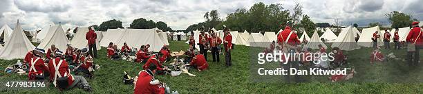 Historical re-enactors prepare explosives for use in the 2nd part of a large scale re-enactment of the battle of Waterloo, to mark it's bicentenary...