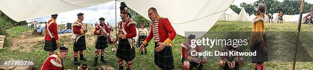 Historical re-enactors gather ahead of the 2nd part of a large scale re-enactment of the battle of Waterloo, to mark it's bicentenary on June 20,...