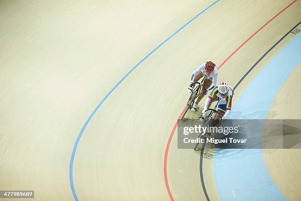 Daniela Larreal of Venezuela, left, competes with Juliana Gaviria of Colombia during the women's sprint final event as part of day five of the X...