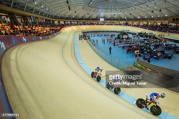 Athletes of Venezuela compete in men's team sprint final event as part of day five of the X South American Games Santiago 2014 at Penalolen Velodrome...