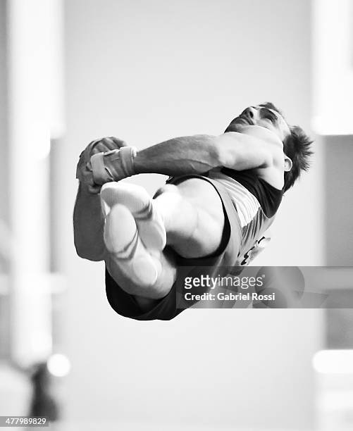 Tomas Gonzalez of Chile competes in the Men's Vault during day five of the X South American Games Santiago 2014 at Gimnasio Polideportivo Estadio...