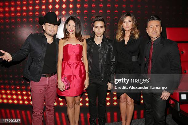 Roberto Tapia, Natalia Jimenez, Prince Royce, Daisy Fuentes and Jorge Bernal attend Telemundo Press Conference to Launch "La Voz Kids" at JW Marriott...