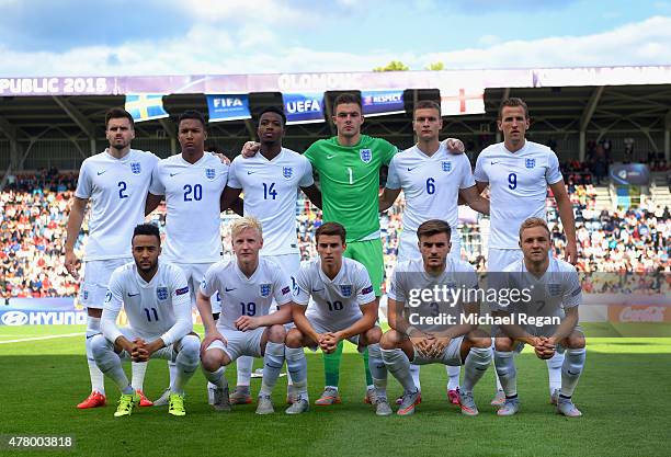 England U21 line up during the UEFA Under21 European Championship 2015 match between Sweden and England at Andruv Stadium on June 21, 2015 in...