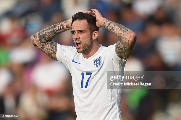 Danny Ings of England gestures during the UEFA Under21 European Championship 2015 match between Sweden and England at Andruv Stadium on June 21, 2015...