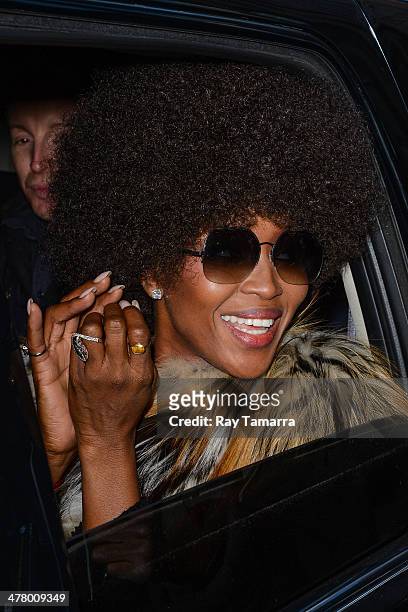 Television personality and model Naomi Campbell leaves the Sirius XM Studios on March 11, 2014 in New York City.