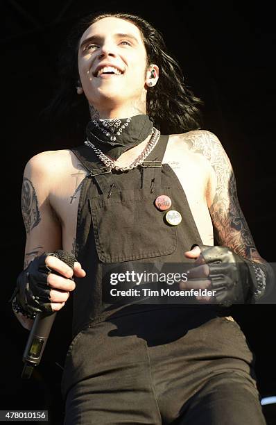 Andy Biersack of Black Veil Brides performs during the 2015 Vans Warped Tour at Shoreline Amphitheatre on June 20, 2015 in Mountain View, California.