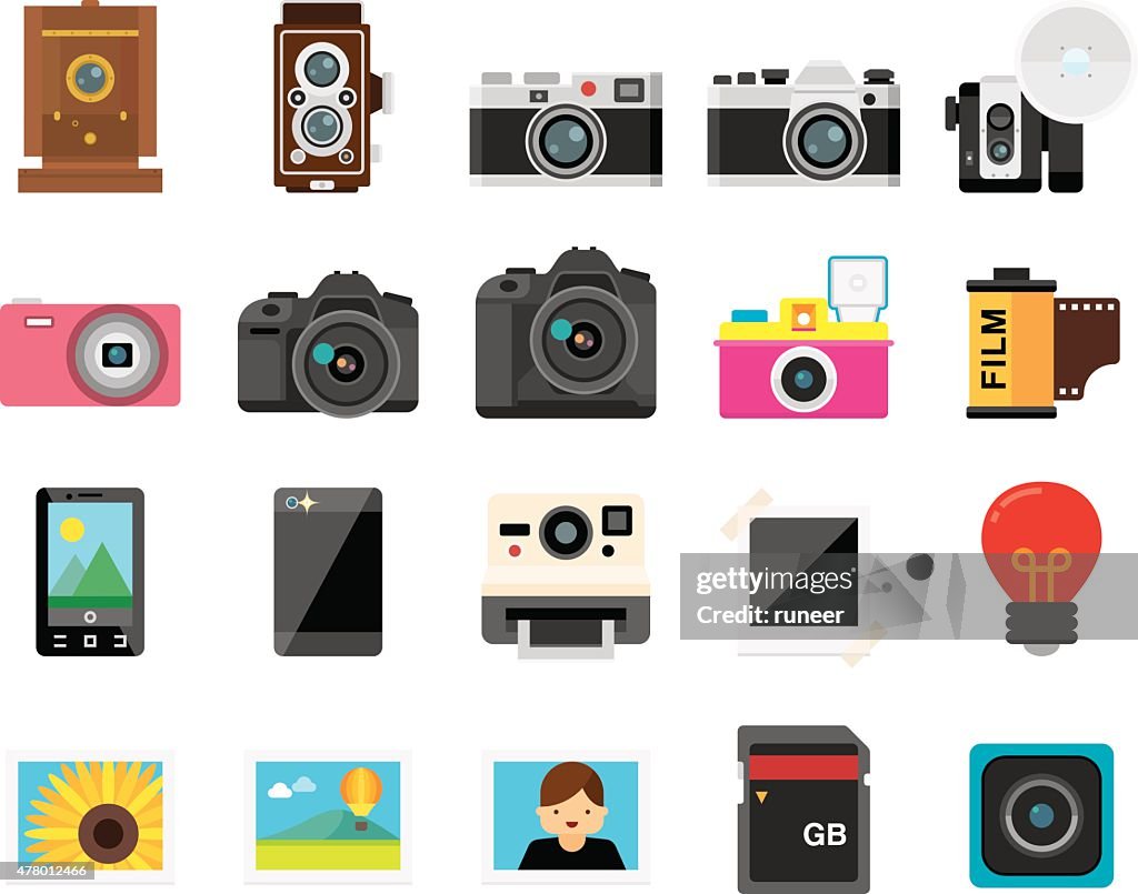 Set of 20 Flat Camera and Photography icons (Kalaful series)