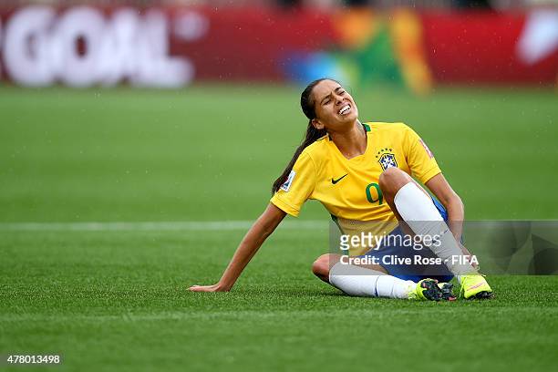 Andressa Alves of Brazil reacts during the FIFA Women's World Cup 2015 Round of 16 match between Brazil and Australia at Moncton Stadium on June 21,...