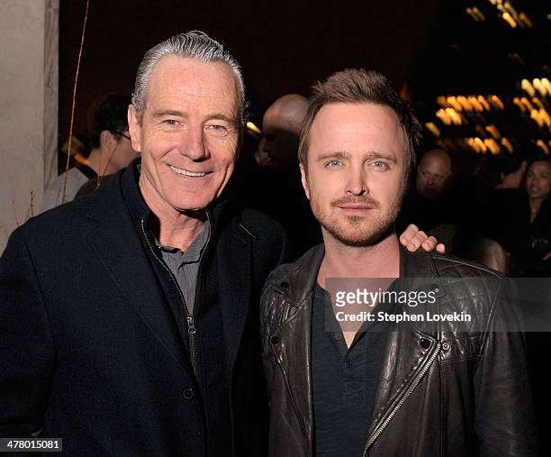 Actors Bryan Cranston and Aaron Paul attend the after party for the DreamWorks Picture' "Need For Speed" screening hosted by The Cinema Society and...