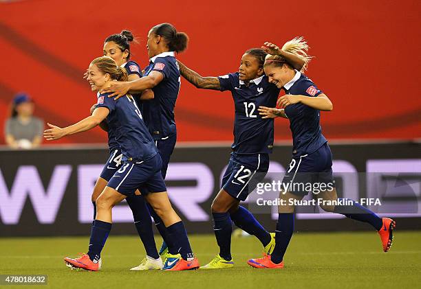 Laure Boulleau of France celebrates scoring her goal during the FIFA Womens's World Cup round of 16 match between France and Korea at Olympic Stadium...