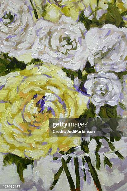 yellow with white roses oil painting - oil painting flowers stock illustrations